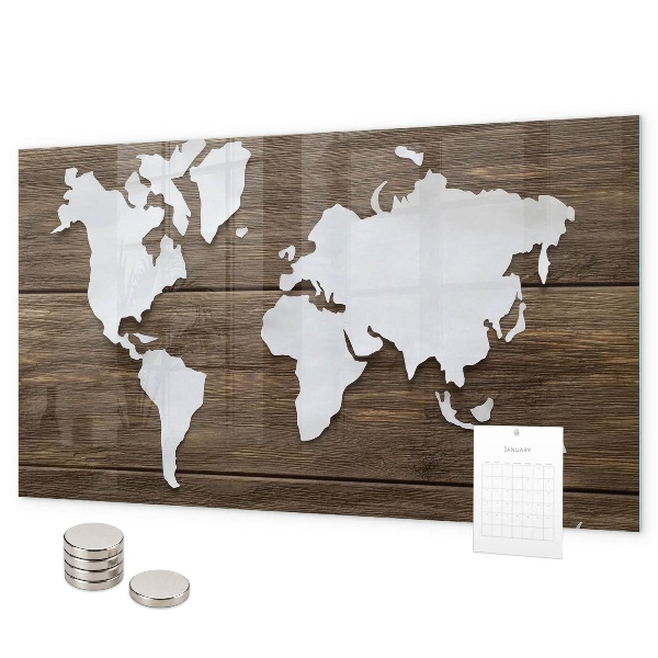 Magneetbord Wereldkaart op planken