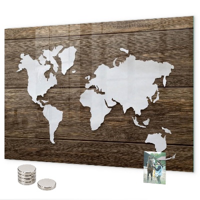 Magneetbord Wereldkaart op planken
