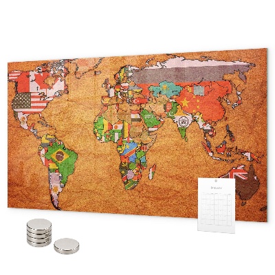 Magnetisch bord Wereldkaart met vlaggen