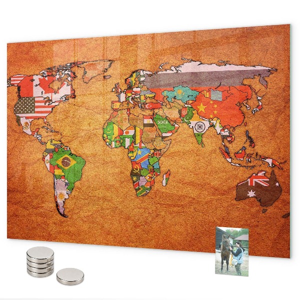 Magnetisch bord Wereldkaart met vlaggen