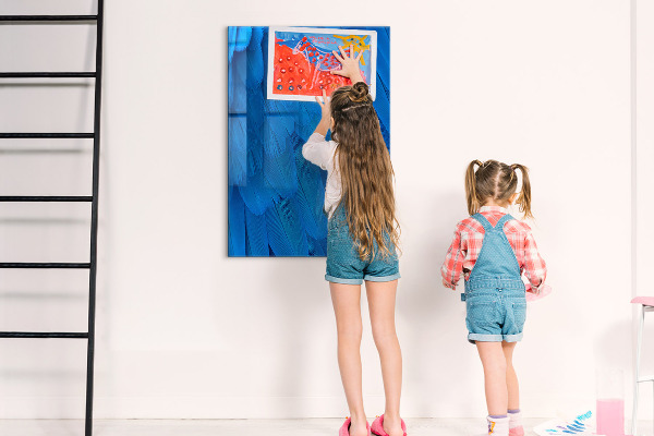 Memobord van glas met print inclusief neodymium magneten Blauw bord voor foto's en notities