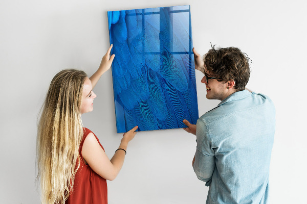 Memobord van glas met print inclusief neodymium magneten Blauw bord voor foto's en notities