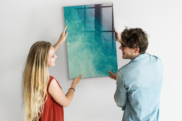 Decoratief glazen wandbord beschrijfbaar en magnetisch Een kleurrijk prikbord voor foto's en notities