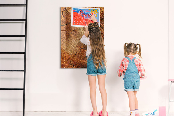 Decoratief glazen wandbord beschrijfbaar en magnetisch Memobord met houten motief