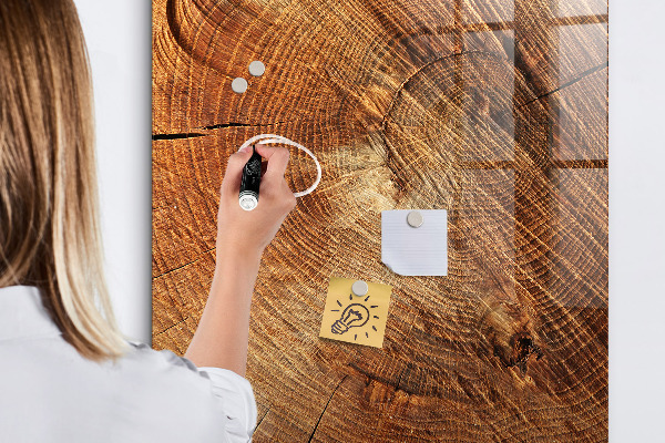 Decoratief glazen wandbord beschrijfbaar en magnetisch Memobord met houten motief