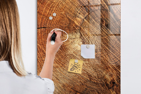 Decoratief glazen wandbord beschrijfbaar en magnetisch Memobord met houten motief