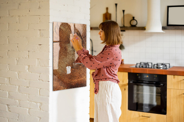 Decoratief glazen wandbord beschrijfbaar en magnetisch Memobord met houten motief