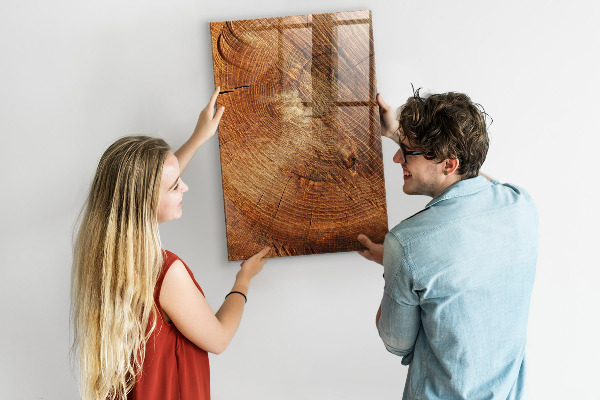 Decoratief glazen wandbord beschrijfbaar en magnetisch Memobord met houten motief