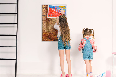 Decoratief glazen wandbord beschrijfbaar en magnetisch Memobord met houten motief