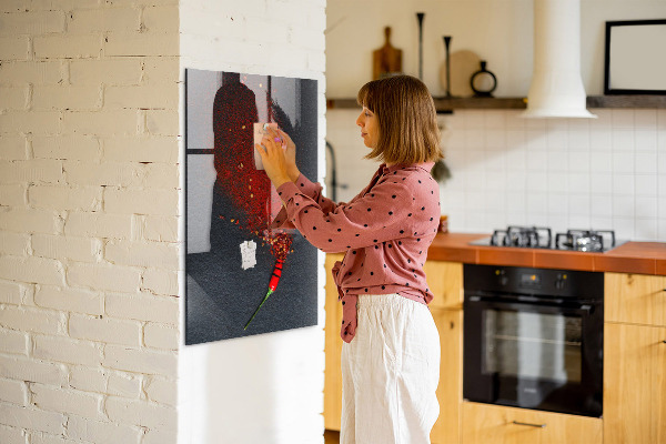 Decoratief glazen wandbord beschrijfbaar en magnetisch Een creatieve plek voor herinneringen en foto's
