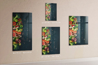 Decoratief glazen wandbord beschrijfbaar en magnetisch Gezonde ingrediënten en herinneringen in de keuken