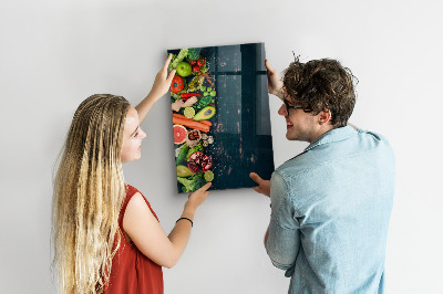 Decoratief glazen wandbord beschrijfbaar en magnetisch Gezonde ingrediënten en herinneringen in de keuken