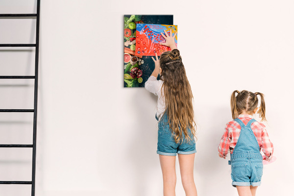 Decoratief glazen wandbord beschrijfbaar en magnetisch Gezonde ingrediënten en herinneringen in de keuken