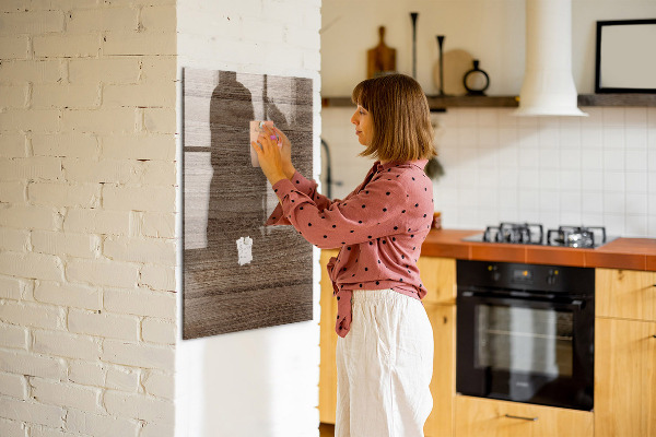 Decoratief glazen wandbord beschrijfbaar en magnetisch Modern prikbord voor foto's en notities