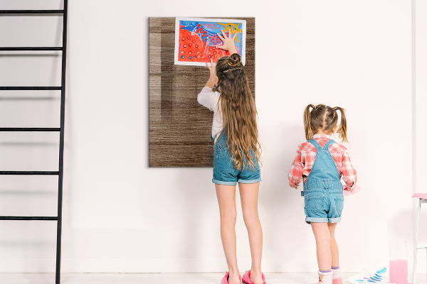 Decoratief glazen wandbord beschrijfbaar en magnetisch Modern prikbord voor foto's en notities