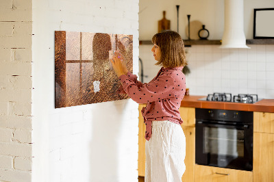 Decoratief glazen wandbord beschrijfbaar en magnetisch Memobord in rustieke stijl