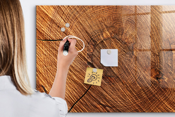 Memobord van glas met print inclusief neodymium magneten Foto-organizer op een houten plank