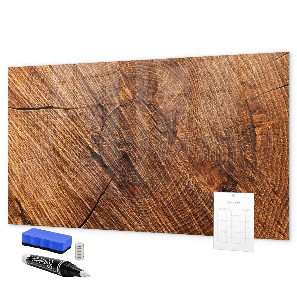 Memobord van glas met print inclusief neodymium magneten Foto-organizer op een houten plank