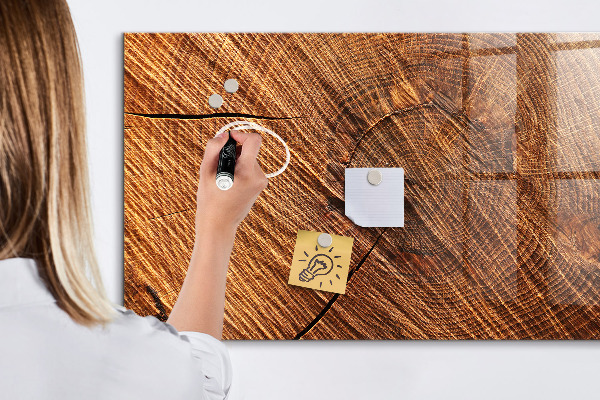 Memobord van glas met print inclusief neodymium magneten Foto-organizer op een houten plank