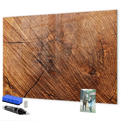 Memobord van glas met print inclusief neodymium magneten Foto-organizer op een houten plank