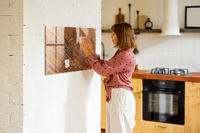 Memobord van glas met print inclusief neodymium magneten Foto-organizer op een houten plank