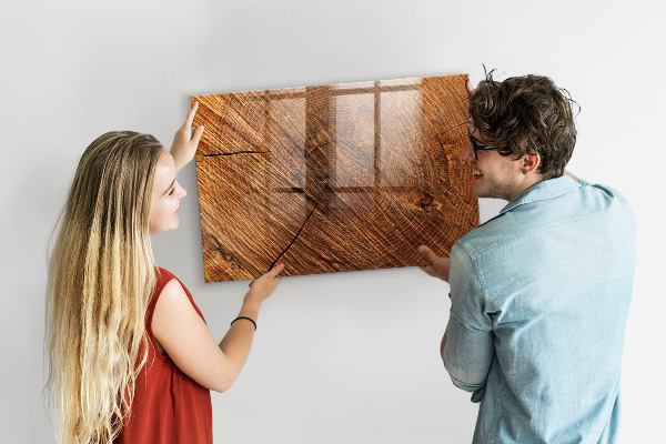 Memobord van glas met print inclusief neodymium magneten Foto-organizer op een houten plank