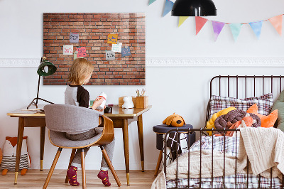 Memobord van glas met print inclusief neodymium magneten Een prikbord aan een bakstenen muur