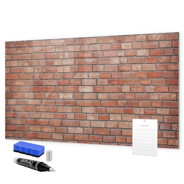 Memobord van glas met print inclusief neodymium magneten Een prikbord aan een bakstenen muur