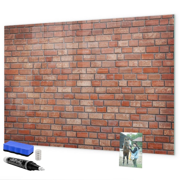 Memobord van glas met print inclusief neodymium magneten Een prikbord aan een bakstenen muur