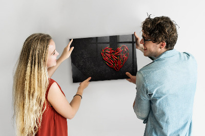 Memobord van glas met print inclusief neodymium magneten Een hart vol paprika's en foto's van herinneringen.
