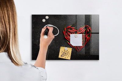 Memobord van glas met print inclusief neodymium magneten Een hart vol paprika's en foto's van herinneringen.