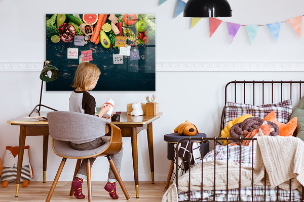 Memobord van glas met print inclusief neodymium magneten Kleurrijke culinaire inspiraties aan de muur