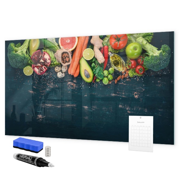 Memobord van glas met print inclusief neodymium magneten Kleurrijke culinaire inspiraties aan de muur