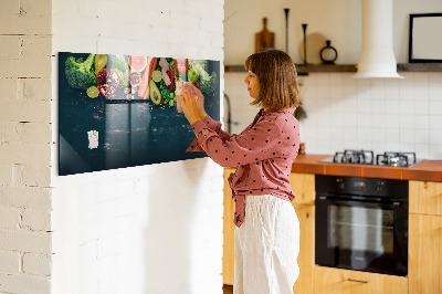 Memobord van glas met print inclusief neodymium magneten Kleurrijke culinaire inspiraties aan de muur