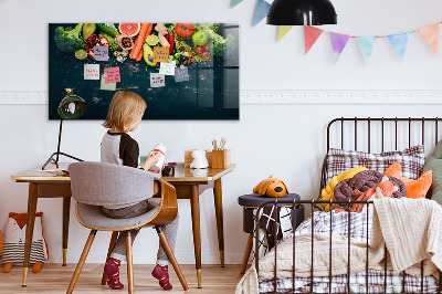 Memobord van glas met print inclusief neodymium magneten Kleurrijke culinaire inspiraties aan de muur