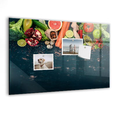 Memobord van glas met print inclusief neodymium magneten Kleurrijke culinaire inspiraties aan de muur