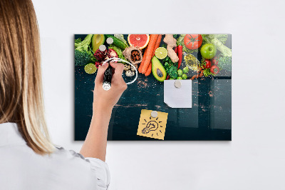 Memobord van glas met print inclusief neodymium magneten Kleurrijke culinaire inspiraties aan de muur