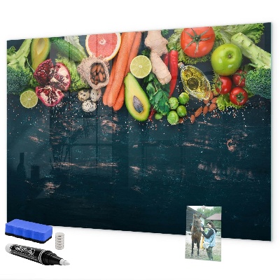 Memobord van glas met print inclusief neodymium magneten Kleurrijke culinaire inspiraties aan de muur