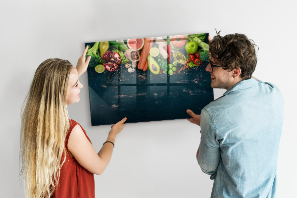 Memobord van glas met print inclusief neodymium magneten Kleurrijke culinaire inspiraties aan de muur