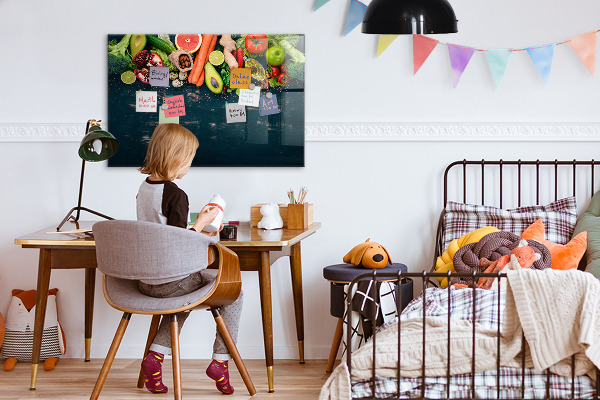 Memobord van glas met print inclusief neodymium magneten Kleurrijke culinaire inspiraties aan de muur