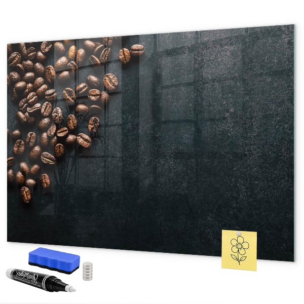 Decoratief glazen wandbord beschrijfbaar en magnetisch Koffie en herinneringen op één plek.