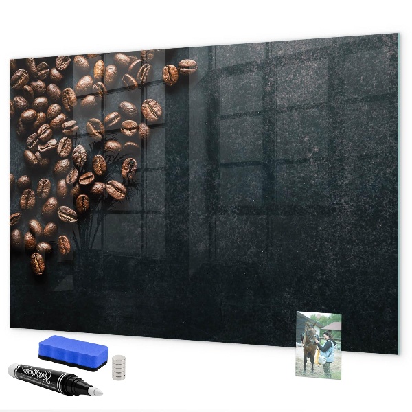 Decoratief glazen wandbord beschrijfbaar en magnetisch Koffie en herinneringen op één plek.