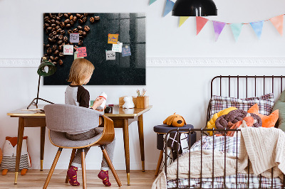 Decoratief glazen wandbord beschrijfbaar en magnetisch Koffie en herinneringen op één plek.