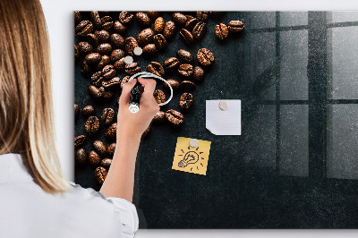 Decoratief glazen wandbord beschrijfbaar en magnetisch Koffie en herinneringen op één plek.