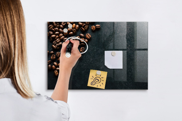 Decoratief glazen wandbord beschrijfbaar en magnetisch Koffie en herinneringen op één plek.