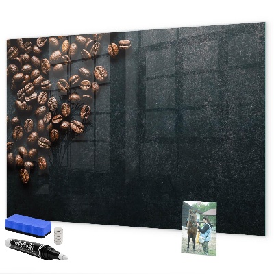 Decoratief glazen wandbord beschrijfbaar en magnetisch Koffie en herinneringen op één plek.