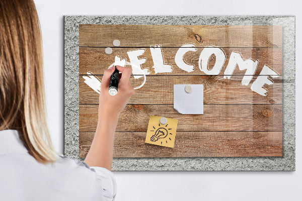 Decoratief glazen wandbord beschrijfbaar en magnetisch Welkomstbord met ruimte voor foto's