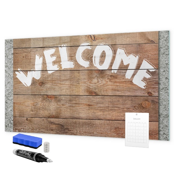 Decoratief glazen wandbord beschrijfbaar en magnetisch Welkomstbord met ruimte voor foto's
