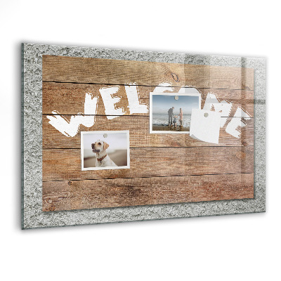 Decoratief glazen wandbord beschrijfbaar en magnetisch Welkomstbord met ruimte voor foto's