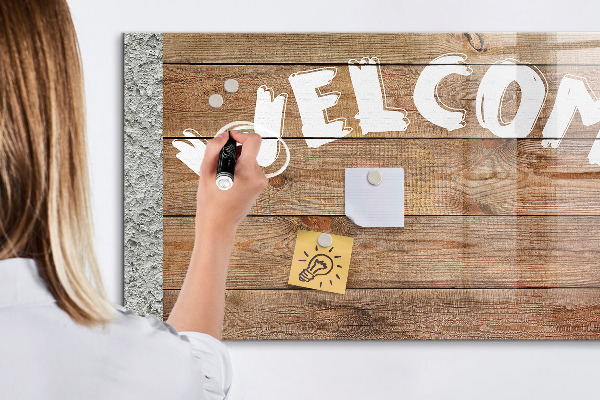 Decoratief glazen wandbord beschrijfbaar en magnetisch Welkomstbord met ruimte voor foto's